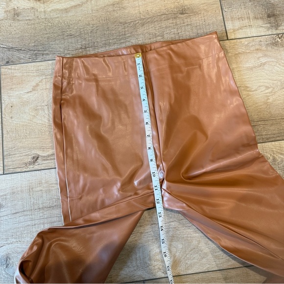 SBetro High Waist Slit Hem Faux Leather Light Brown - Picture 6 of 8